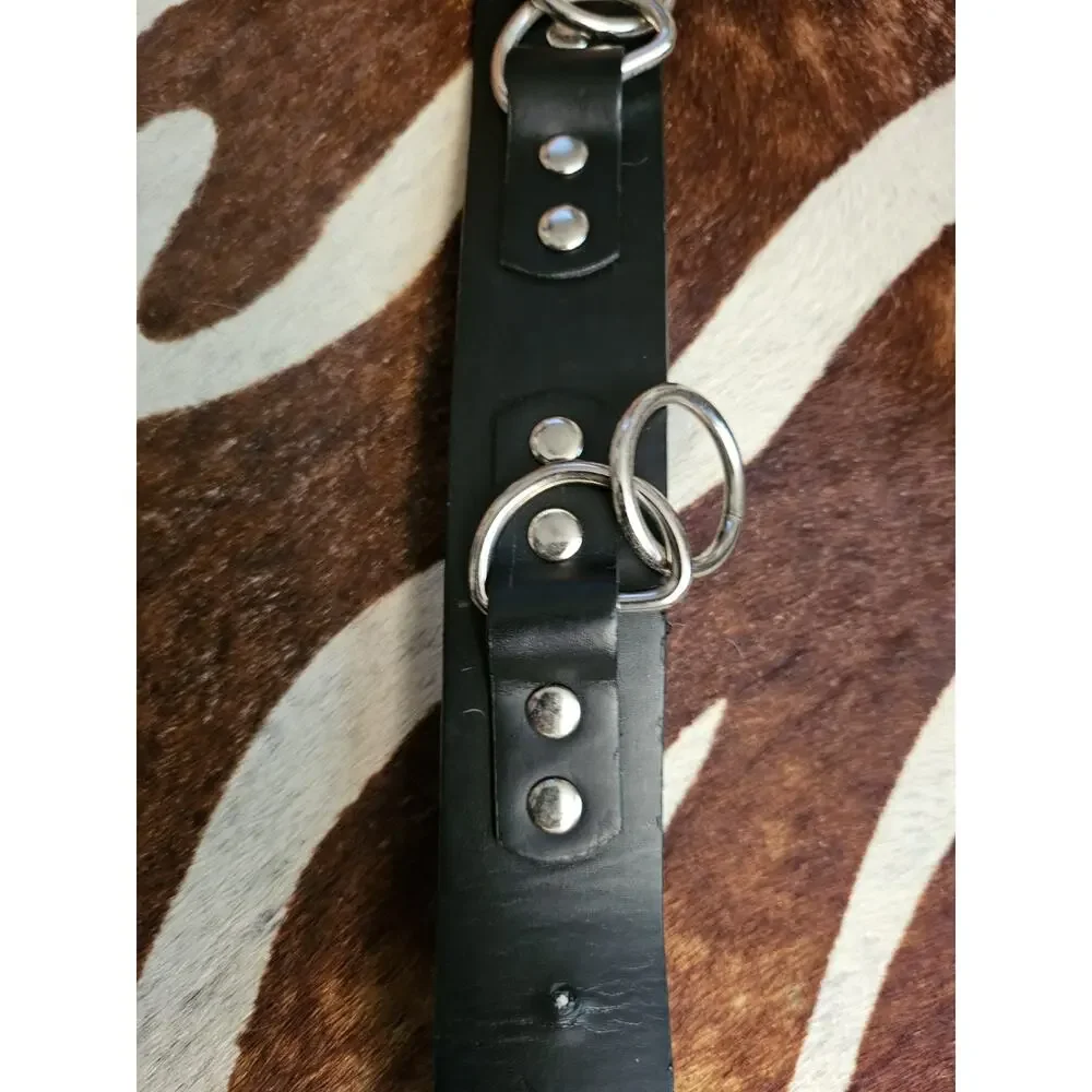 Vintage HOT TOPIC Gothic Punk Black O-Ring Bondage Belt Silver Hardware Rivet 36
